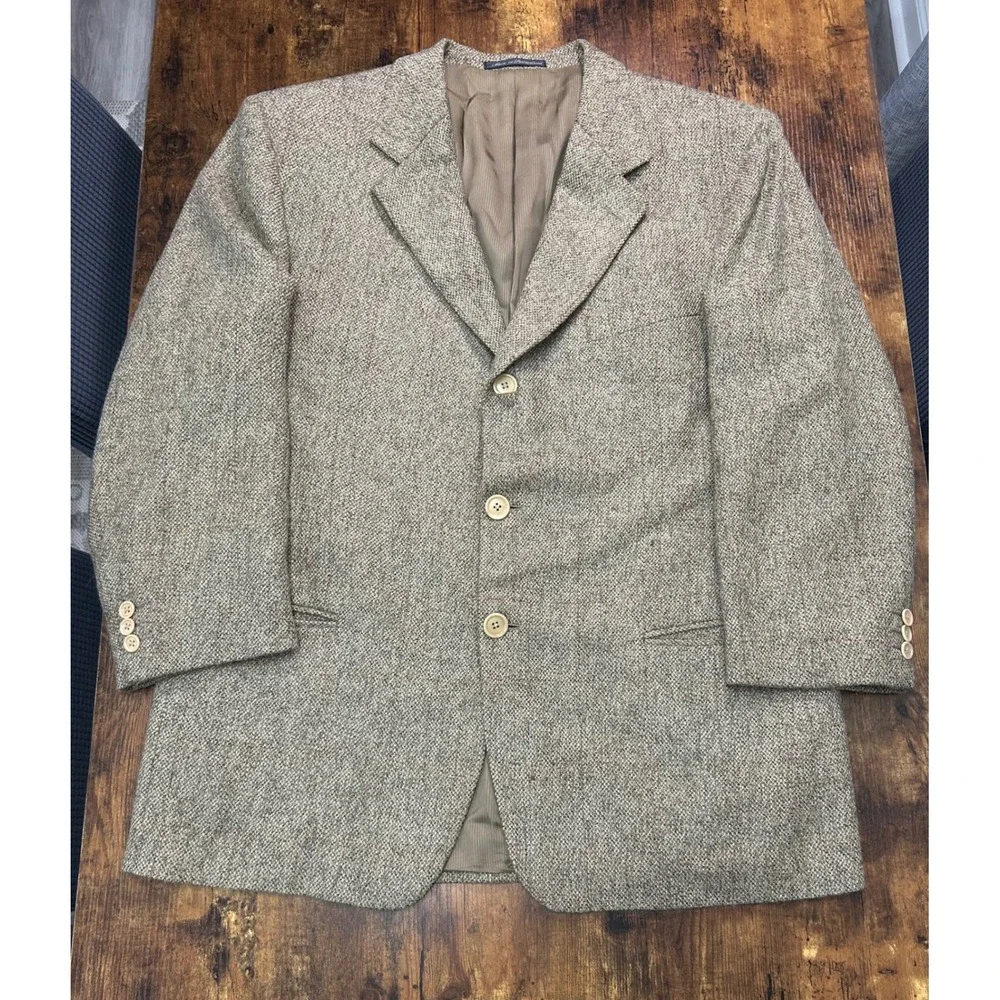Ermenegildo Zegna Soft Tan Wool Alpaca Tweed 3 Button Blazer Sport Coat‎ Mens